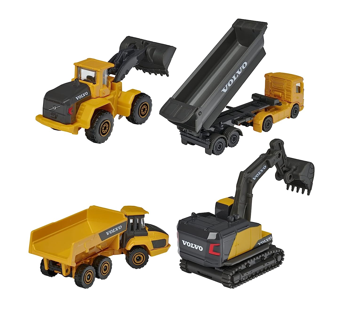 Majorette Volvo Construction Vehicles 4 Car Gift Set For Kids Ages 3+