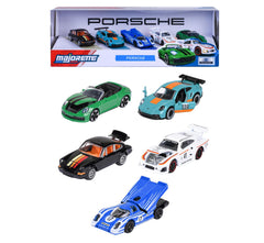 Majorette Porsche 5 Pack Set - Metal Toy Car with Freewheel, Suspension & Opening Parts for Kids & Collectors