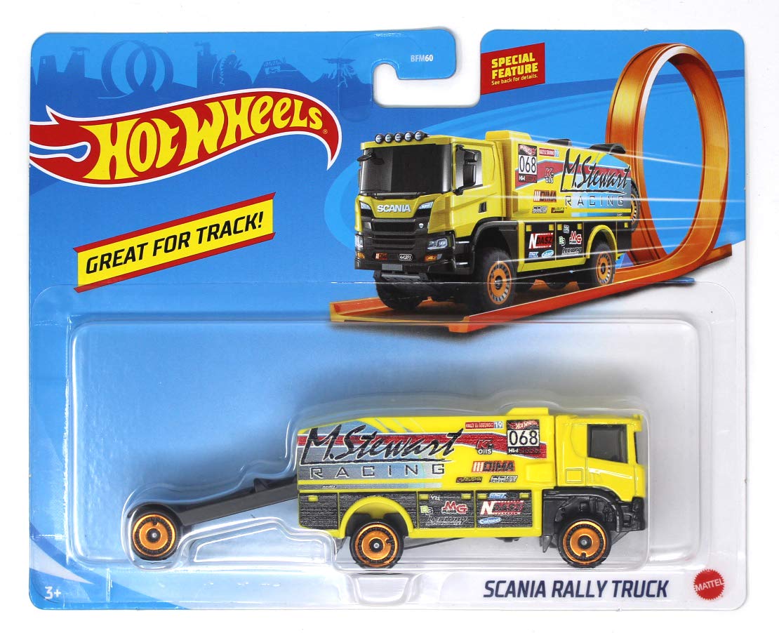 Hot Wheels 1:64 Scale Track Trucks Scania Rally Truck Racing Rig for Ages 3+