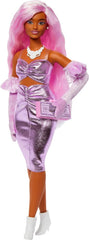 Barbie Deluxe Style Doll #1 in Barbiecore Outfit, Pink Hair and Glossy Pink Dress with Accessories for Kids Ages 4+