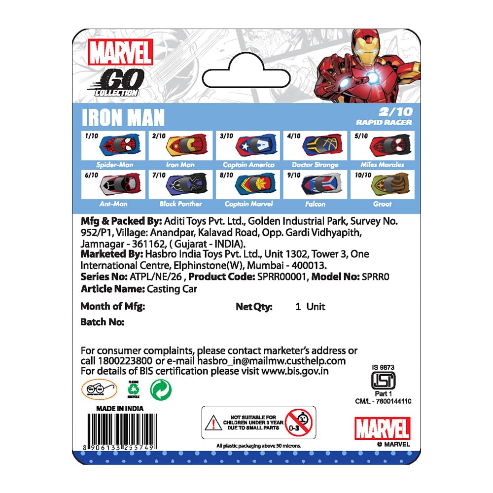 Marvel Go 1:64 Diecast Iron Man Rapid Racer Toy Car for Collection for Ages 3 years and up