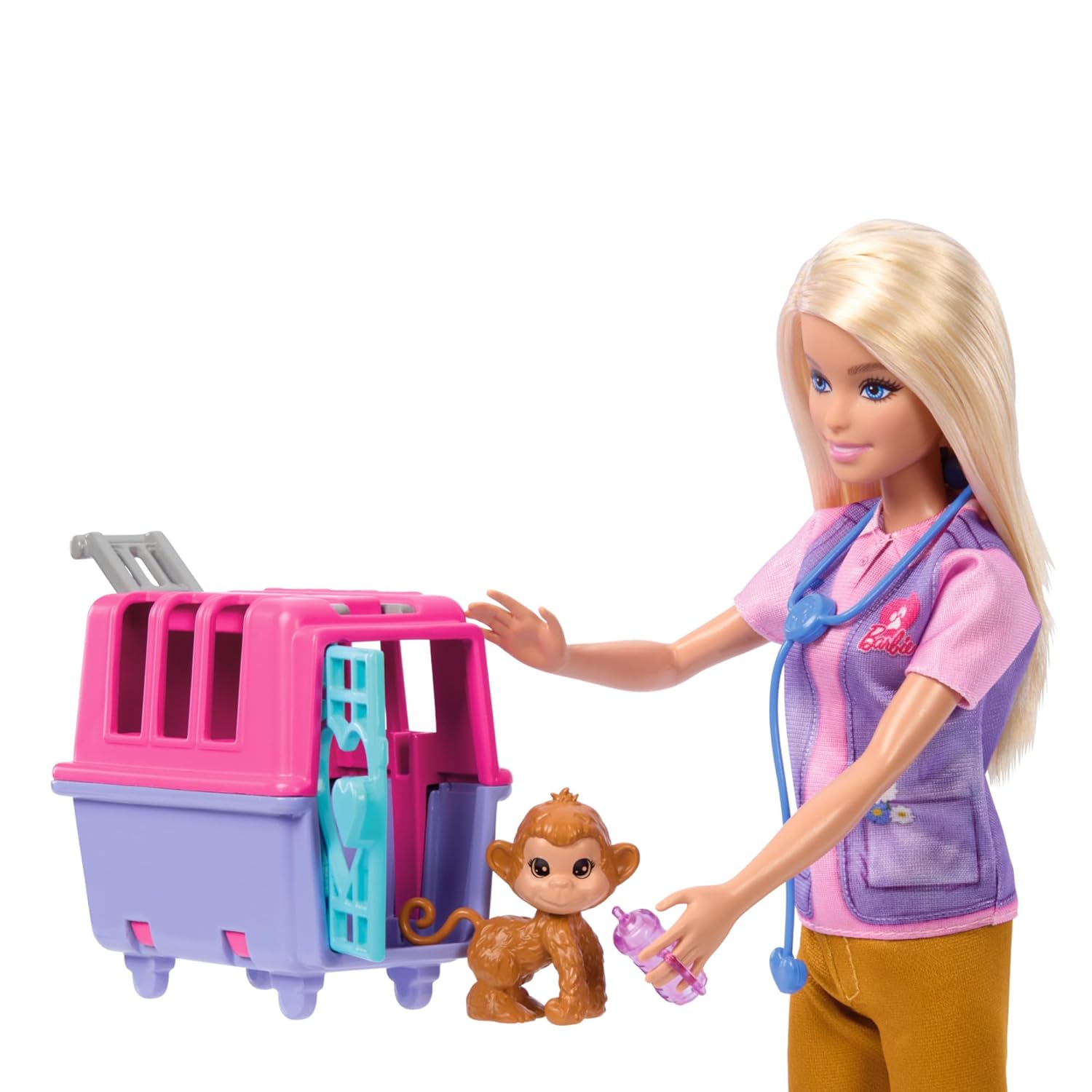 Barbie Careers Animal Rescue & Recovery Playset with Blonde Doll Baby Monkey & Tiger Figures, Carrier & Accessories for Kids Ages 3+