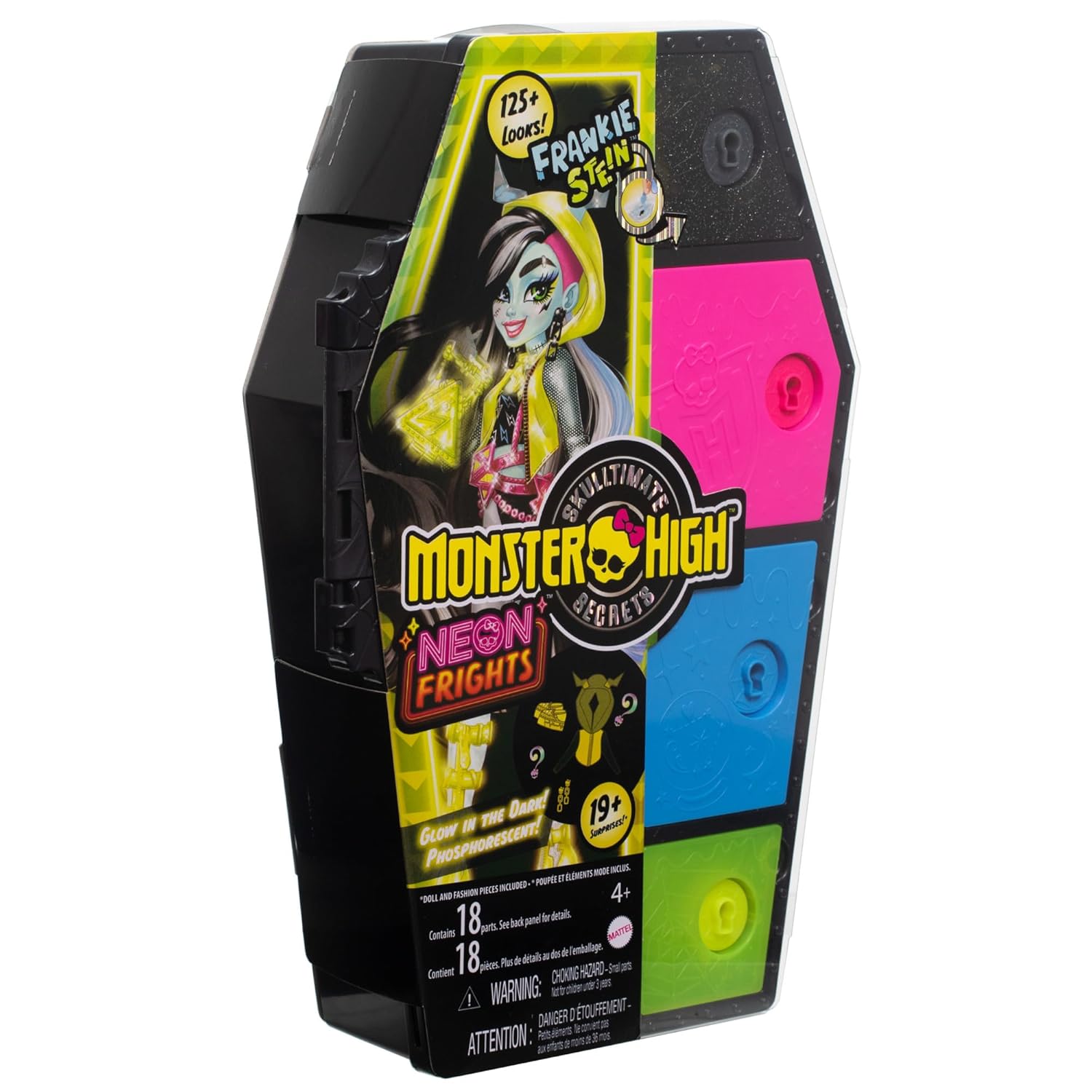 Monster High Frankie Stein Doll and Fashion Set, Skulltimate Secrets Neon Frights, Dress-Up Locker with 19+ Surprises for Kids Ages 5+