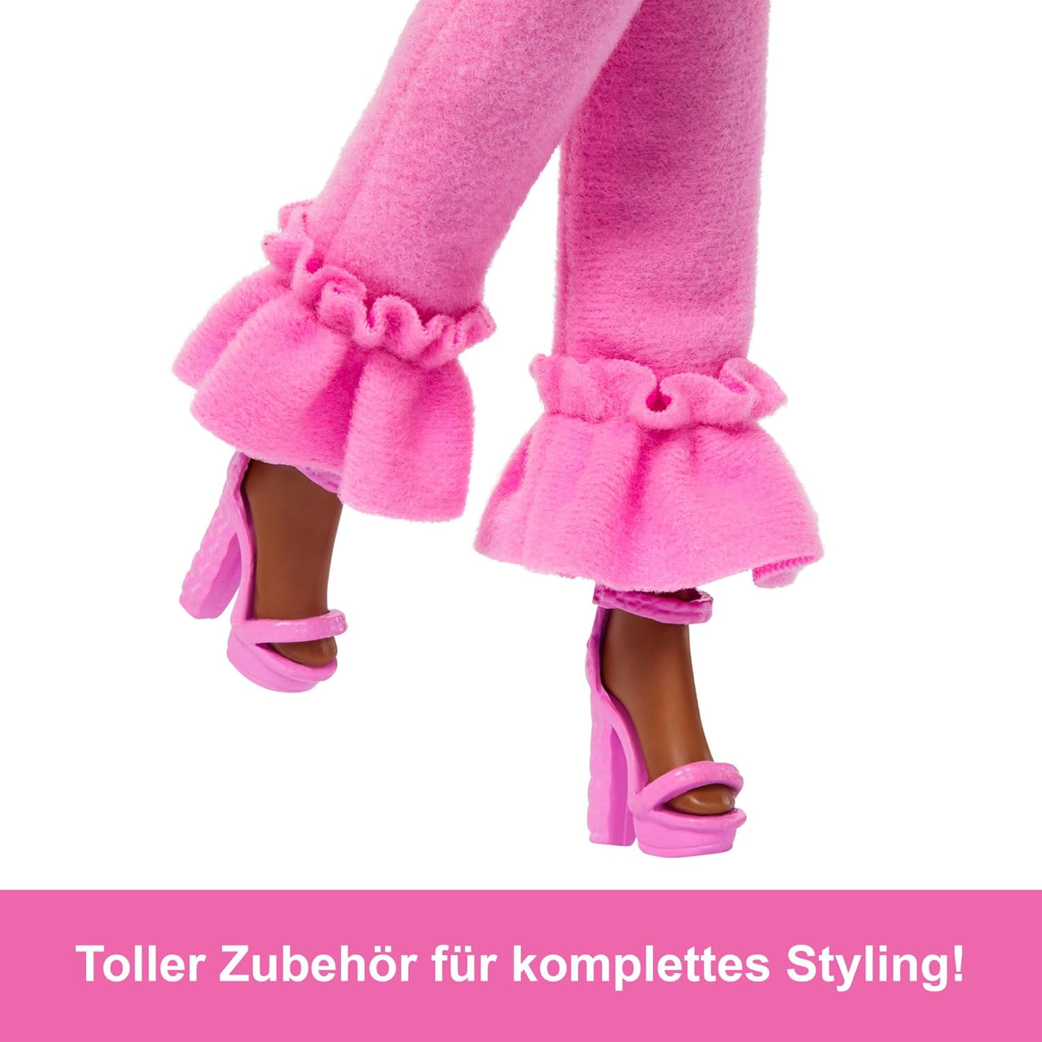 Barbie Deluxe Style Doll #4 in Barbiecore Outfit, Pink and Brown Braids, Soft Pink Top and Pant Set with Furry Collar With Accessories​​​ for Kids Ages 4+
