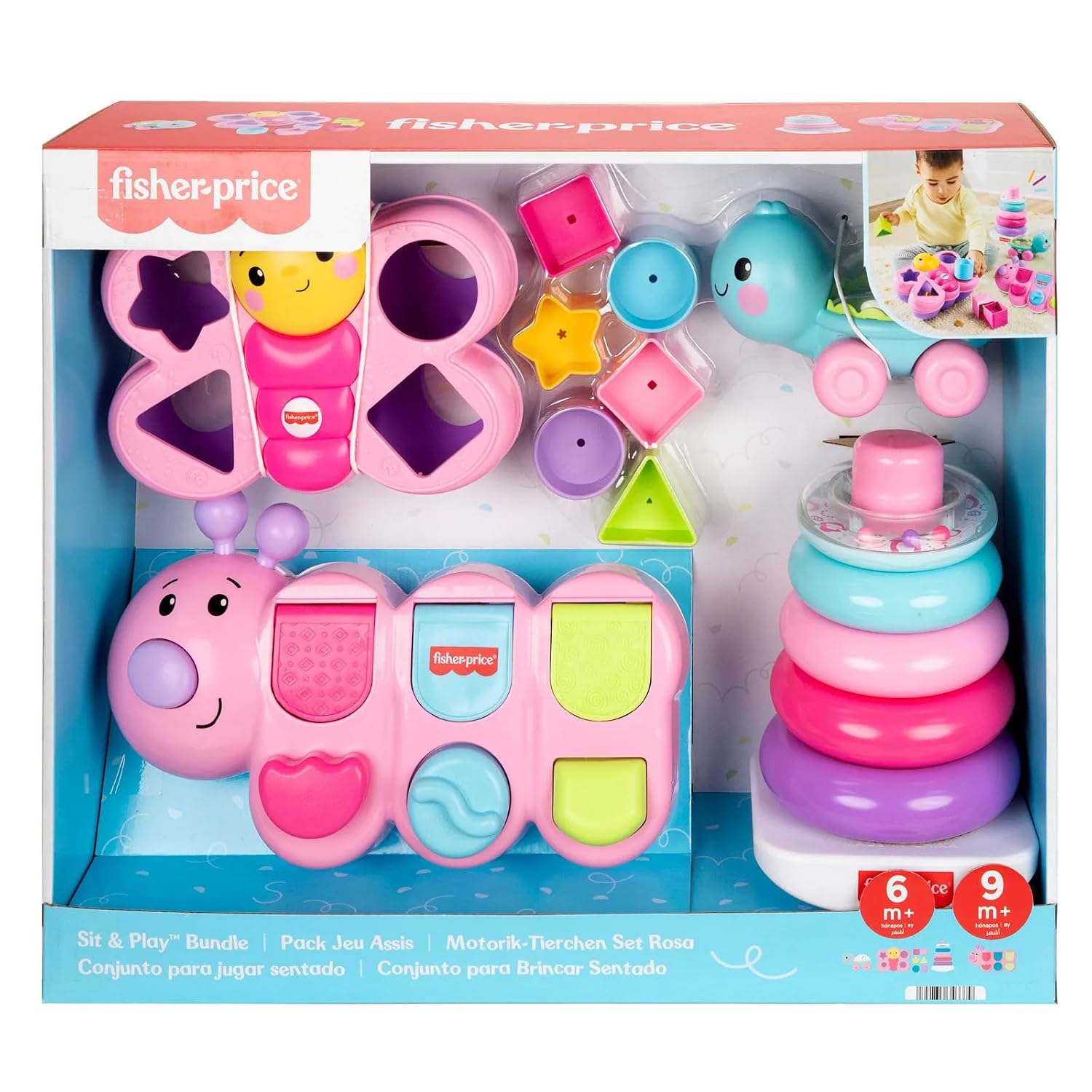 Fisher-Price Baby Toys Sit & Play Bundle, Set of 4 Developmental Activities for Infants and Toddlers Ages 6+ Months