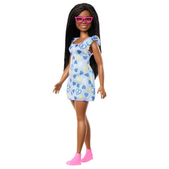 Barbie Fashionistas Doll #229 with Curly Hair Down Syndrome, Wearing Heart-Print Dress for Ages 3 Years & Up
