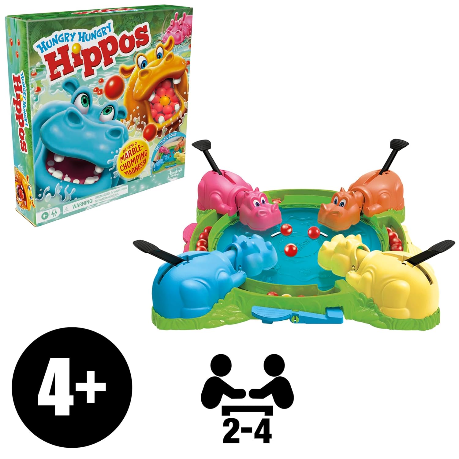 Hasbro Gaming Hungry Hippos Refresh 2 to 4 Players Board Game For Ages 4+