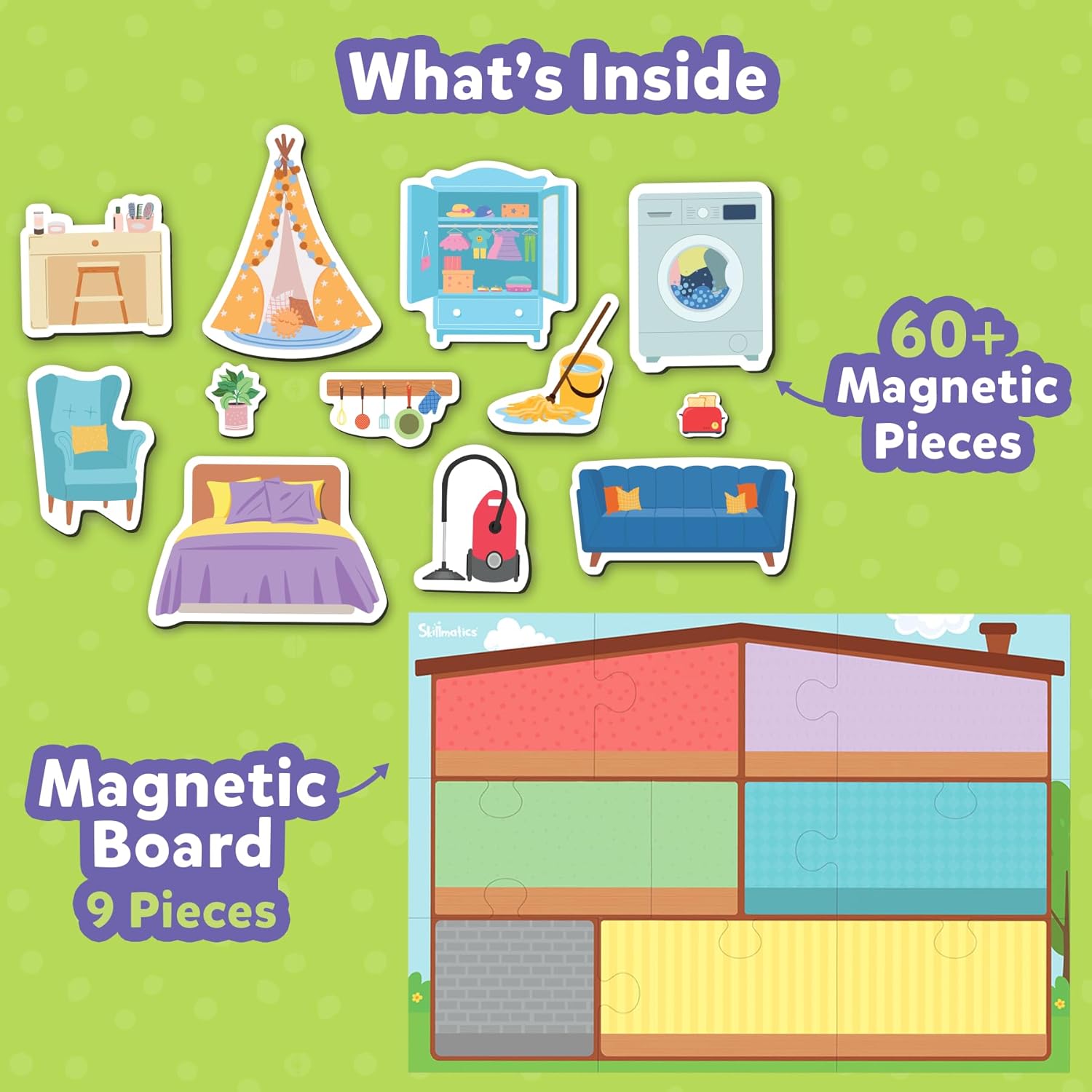 Skillmatics Creative Toy Magnetopia - Design Your Home Interactive Pretend Play Set With 60+ Magnetic Pieces for Kids Ages 3 To 7 Years