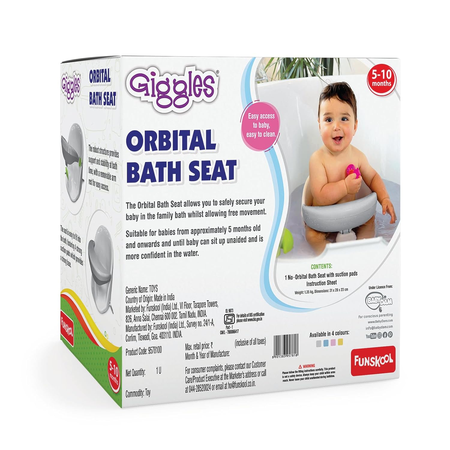 Funskool Giggles Orbital Bath Infant Bath Seat with Ergonomically Designed Featuring 360 Degree Rotation for Sitting up and Suction Pads for Babies 5 Months & Up