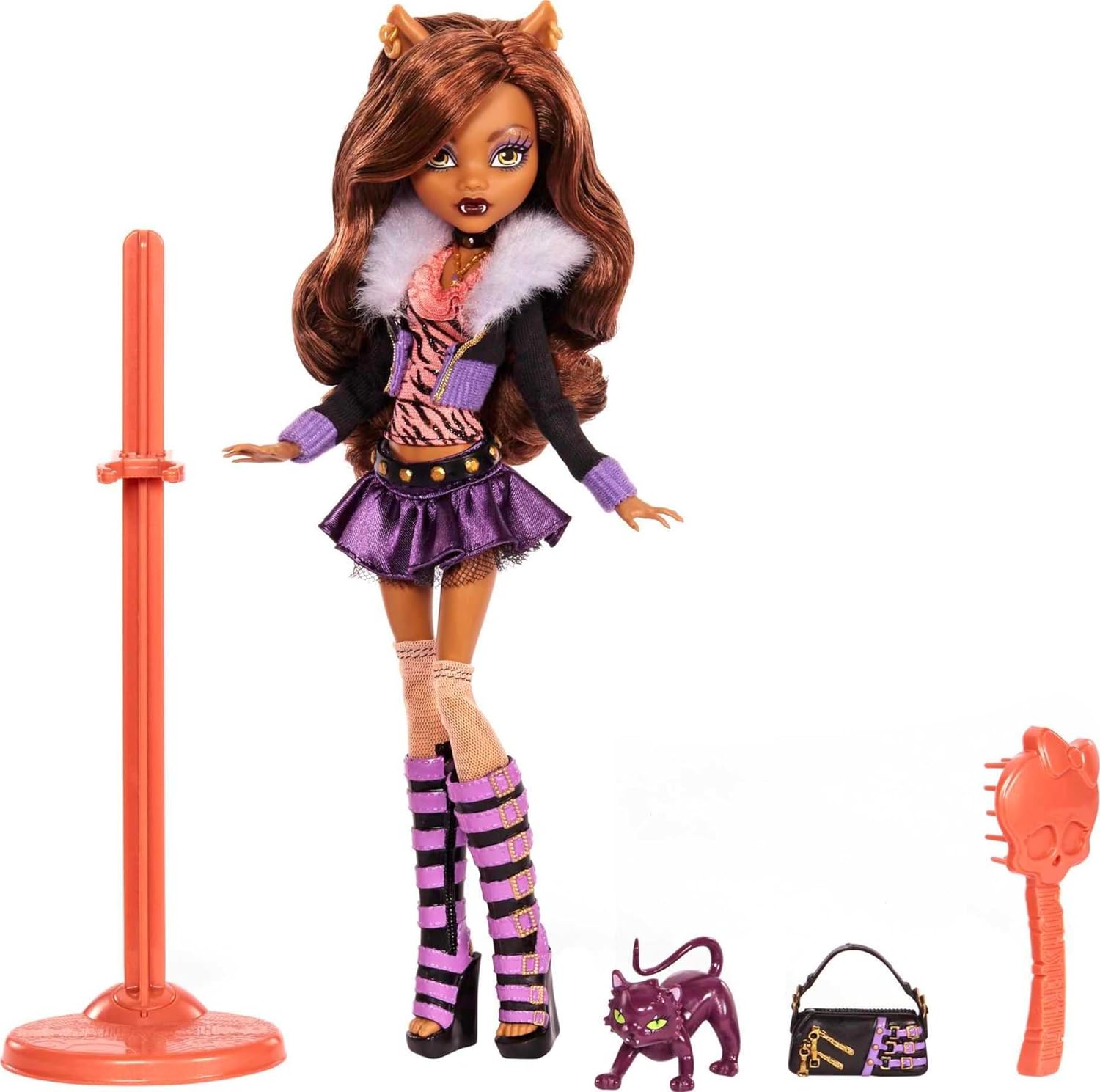 Monster High 10.5 inch Clawdeen Wolf Reproduction Doll Wearing Original Fashion & Shoes, with Pet, Doll Stand & Accessories Gift for Ages 6+