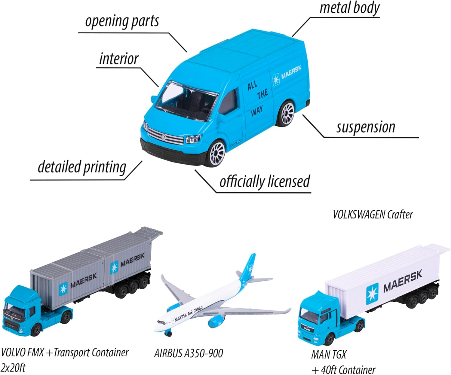 Majorette - Maersk Transport Vehicle With 3 Assortment For Kids & Collectors Styles & Design May Vary