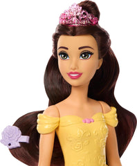Disney Princess Belle Fashion Doll & Dog Figure with Color Change Spots, Bathtub, Brush & Hair Accessories, Inspired by Beauty & The Beast