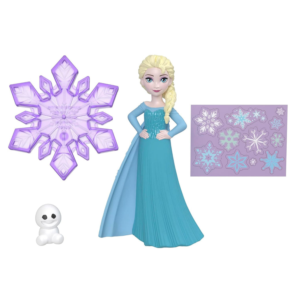 Disney Frozen Toys, Elsa Small Doll with Snowgie Figure, Customizable Snowflake Accessory &amp; Stickers, Inspired by Disney Movie