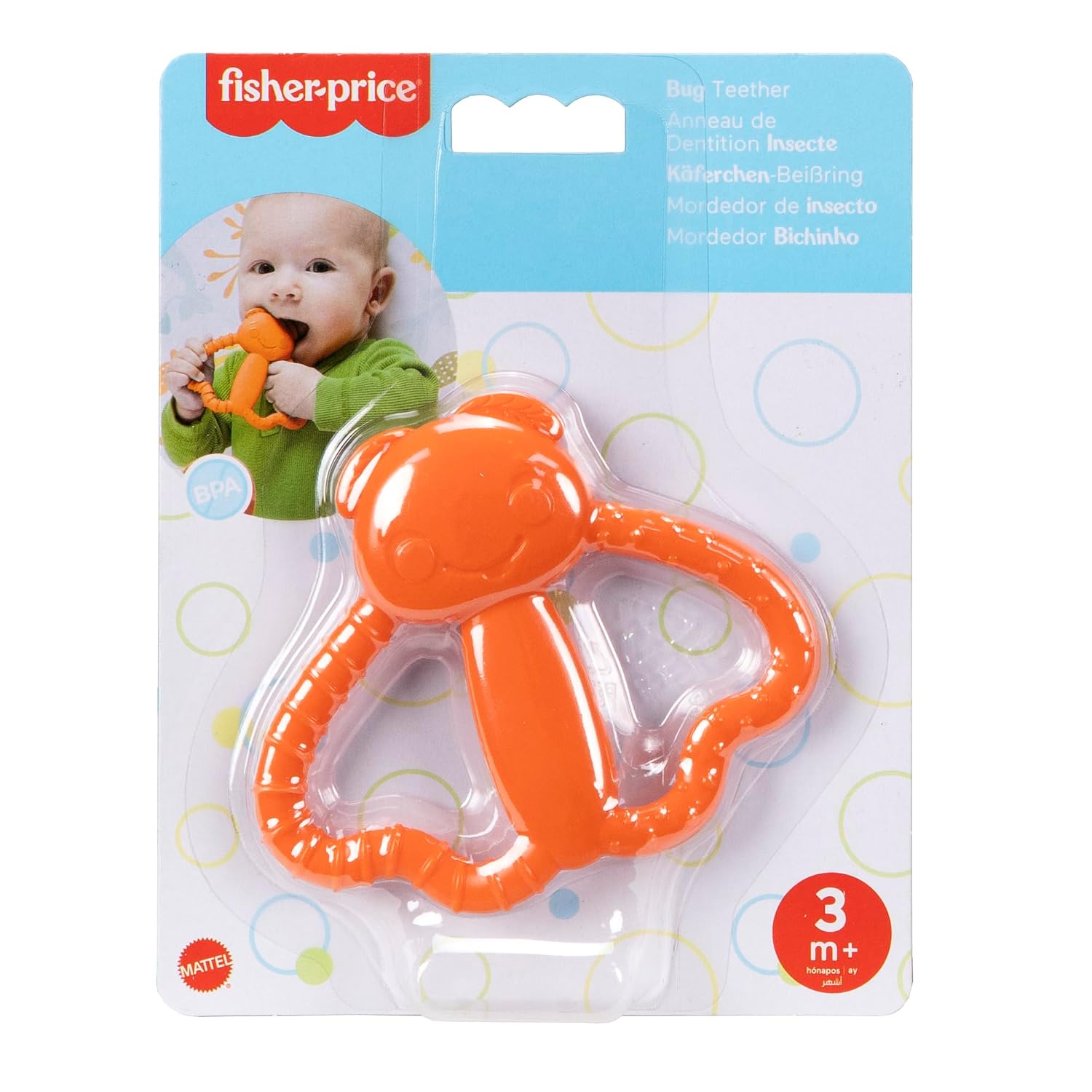Fisher-Price Newborn Baby Toy Orange Bug Teether BPA-Free for Tummy Time & Travel Sensory Play for Infants Ages 3+ Months