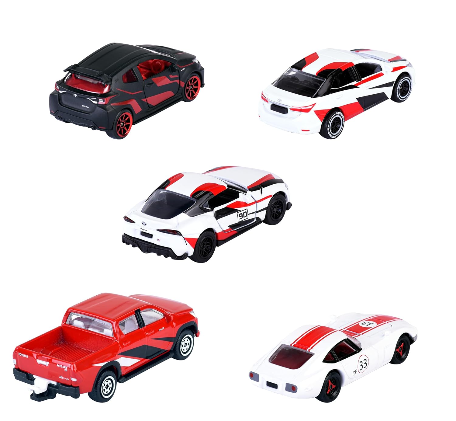 Majorette Japan Racer 5 Pack Set - Licensed Toyota Models Metal Toy Car with Freewheel, Suspension & Opening Parts for Kids & Collectors