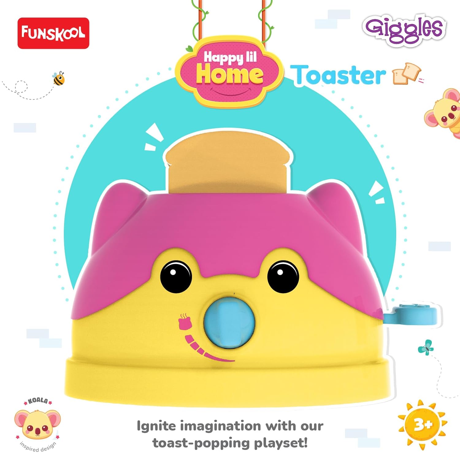 Funskool Giggles Playset Happy Lil Home-Toaster, Koala Inspired Pretend Role-Play Kitchen pop up Toy,Realistic Bread Slices, for Kids 3 Year Old & Above.