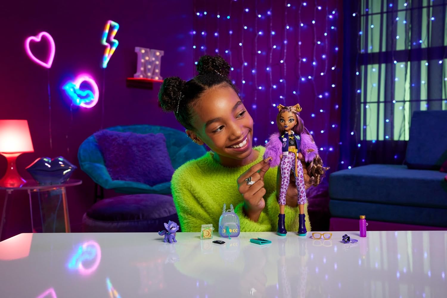 Monster High Clawdeen Wolf Doll with Pet Dog Crescent and Accessories Like Backpack, Planner, Snacks and More for Kids Ages 4+