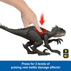 Jurassic World Ultimate Damage Scorpios Rex Dinosaur Figure with Pulsing Veiny Damage, Light & Sound Toy, Chomp and Roar For Kids Ages 3+