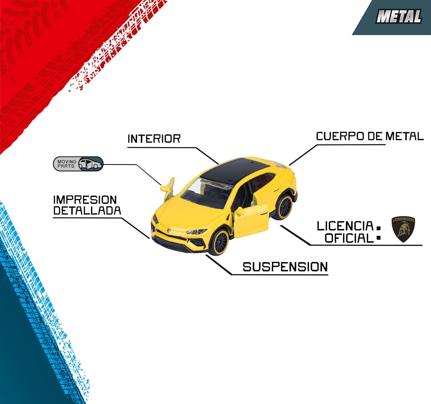 Majorette Lamborghini 5 Pack Set - Metal Toy Car with Freewheel, Suspension & Opening Parts for Kids & Collectors