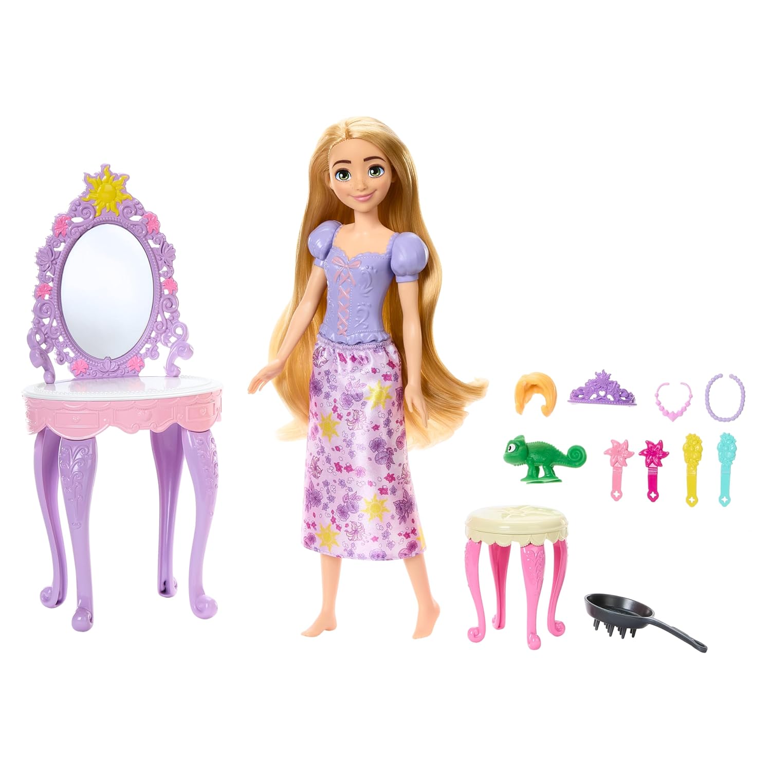 ​Disney Princess Rapunzel Doll with Vanity, Pascal and 10 Accessories, Inspired by the Disney Movie for Kids Ages 3 Years & Up
