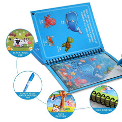 REZNOR Quick Dry Re-Usable Magic Coloring Water Book with Magic Pen (Random Design), Pack of 3