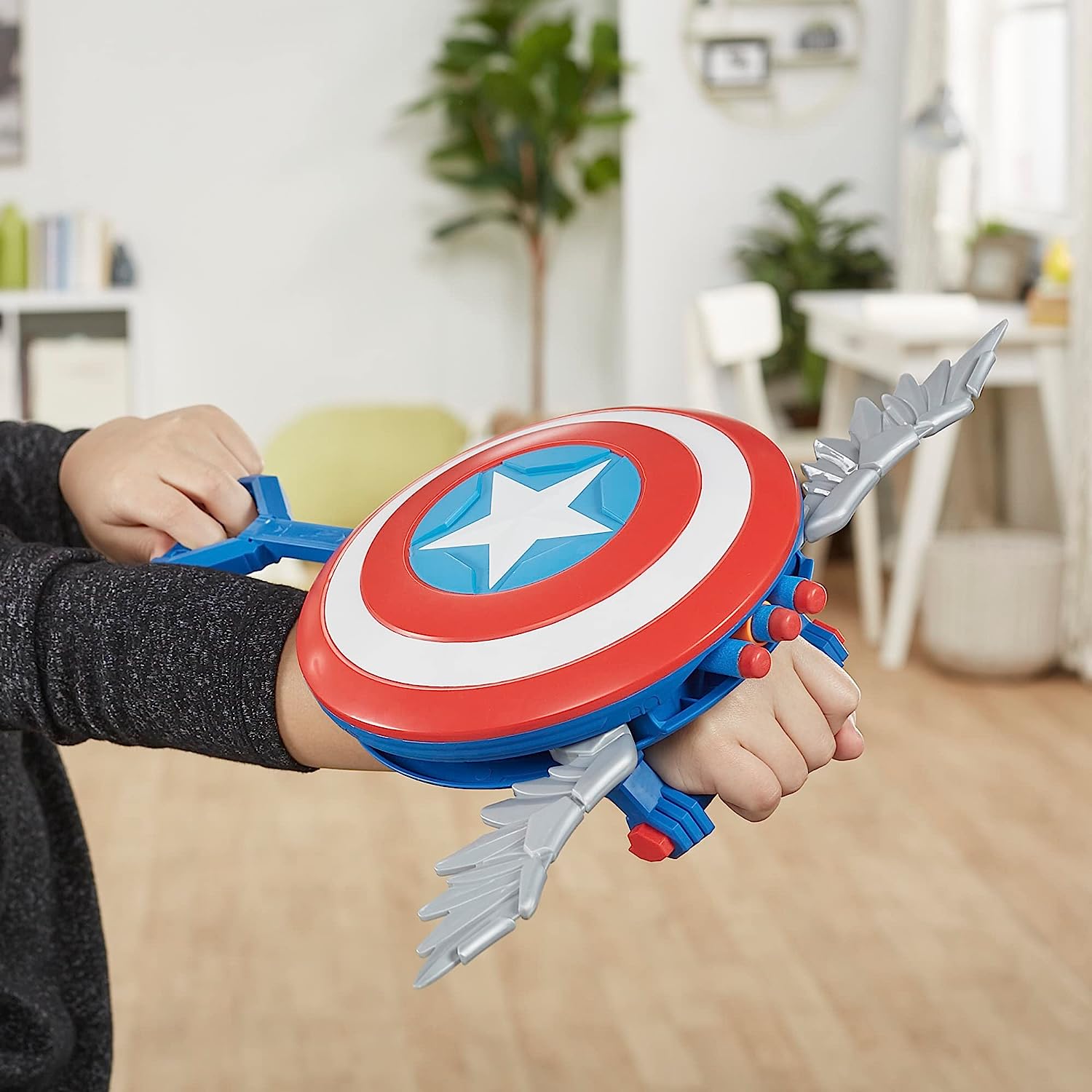 Marvel Mech Strike Mechasaurs Captain America Redwing NERF Blaster with 3 Darts for Kids Ages 5 Years and Up