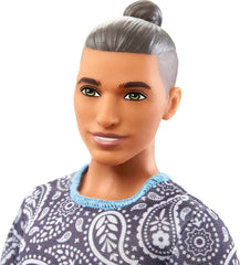 Barbie Ken Fashionistas with Brown Hair in Bun Doll Wearing Paisley Tee and Shorts #204 for Kids Ages 3+