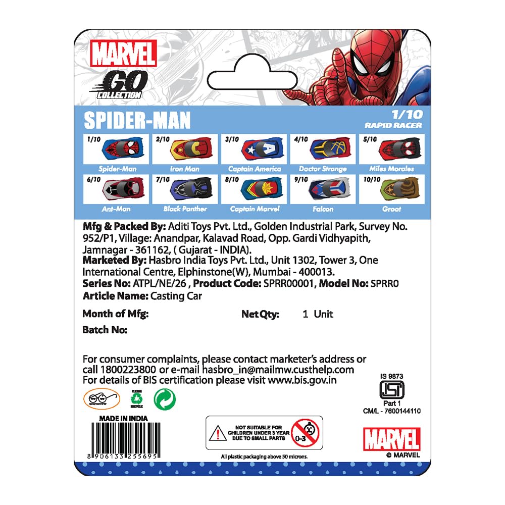 Marvel Go 1:64 Diecast Spiderman Rapid Racer Toy Car for Collection for Ages 3 years and up