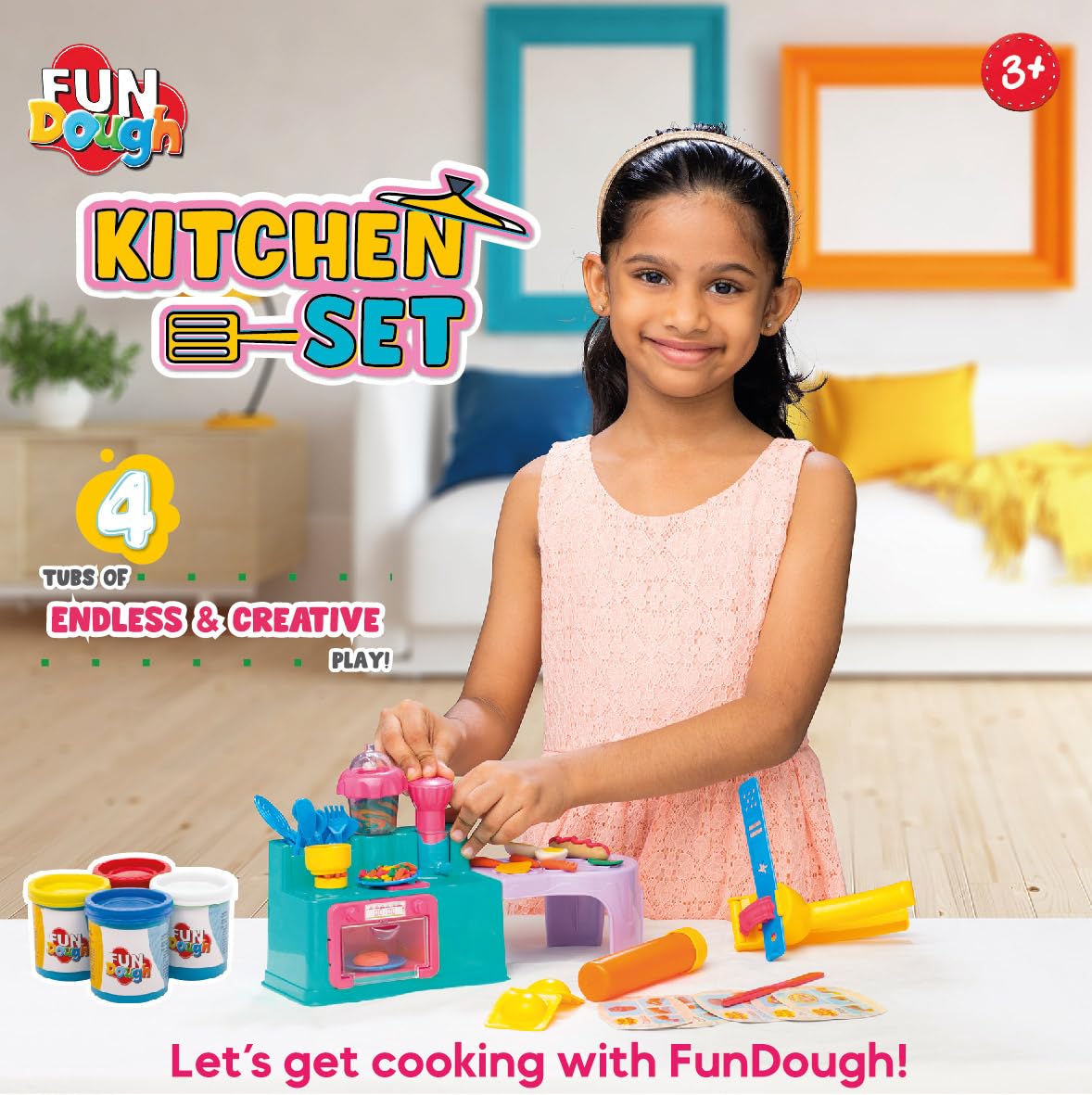 Funskool Fundough Kitchen Set, Cutting and Moulding Playset for 3 Years and above