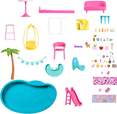 Barbie Dreamhouse, Pool Party Doll House with 75+ Pieces and 3-Story Slide, Pet Elevator and Puppy Play Areas for Ages 3+