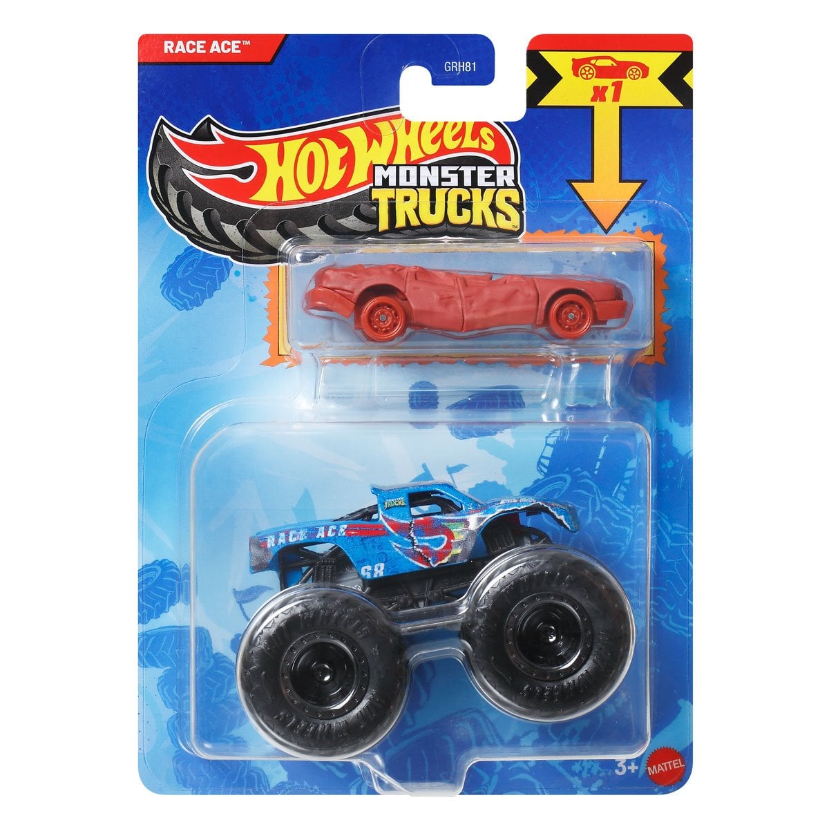 Hot Wheels Race Ace Monster Truck Diecast Truck with 1:64 Scale Car for Ages 3+