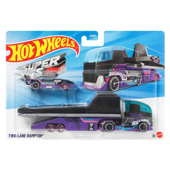 Hot Wheels Super Rigs Two Lane Ramptop With 1 Hot Wheels 1:64 Scale Car for Ages 3 Years Old&Up (JKN74)