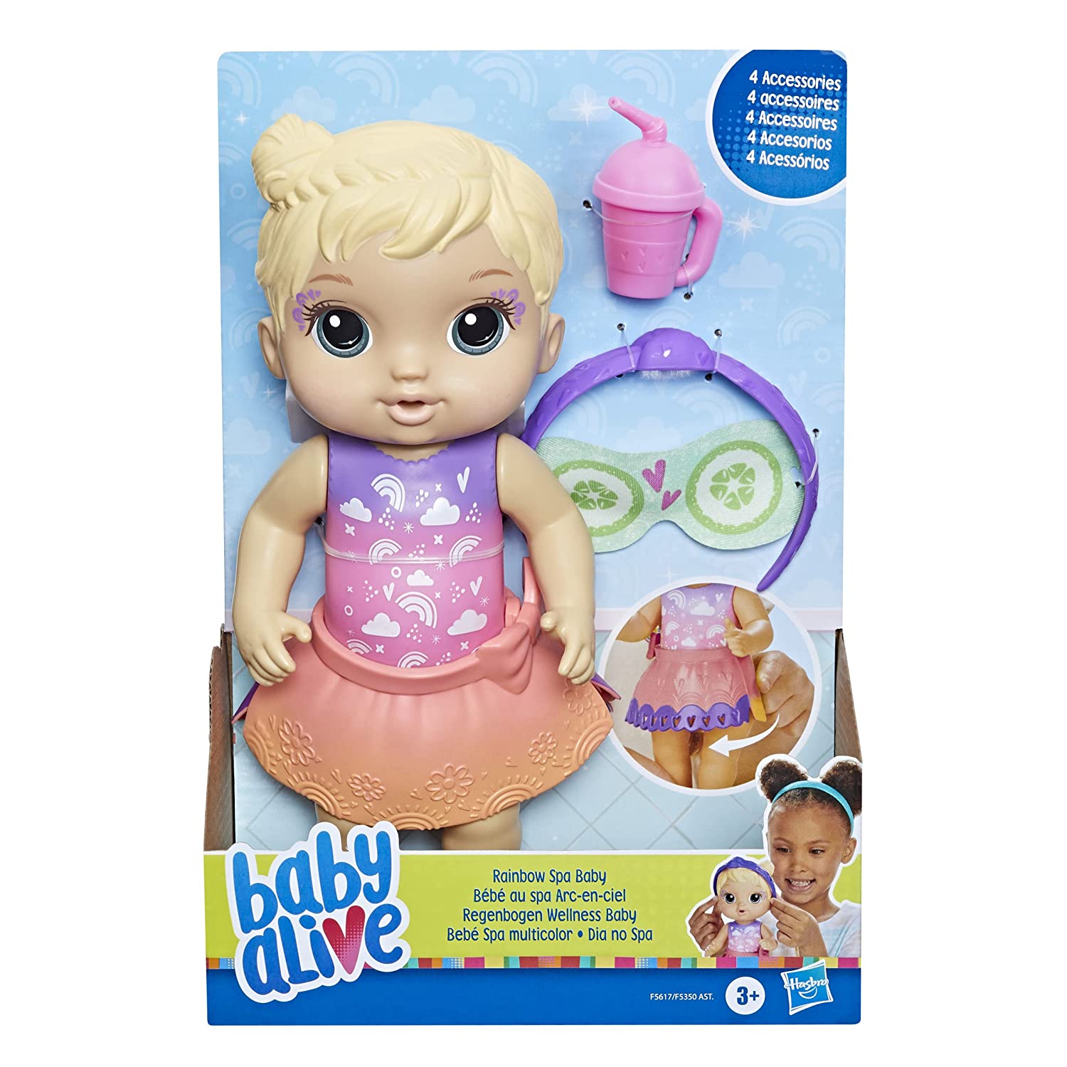 Baby Alive 9-Inch Rainbow Spa Blonde Hair Baby Doll with Eye Mask and Bottle for Kids Ages 3 and Up