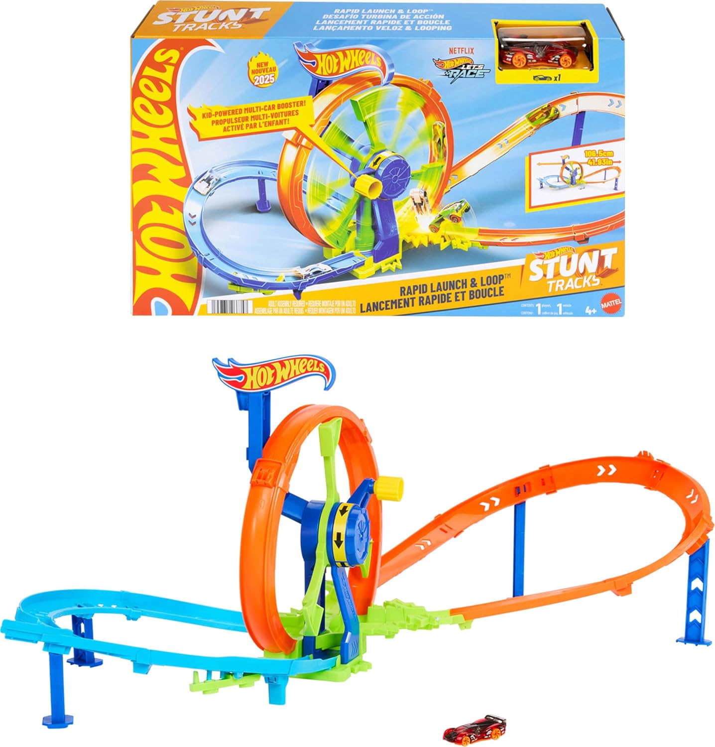 Hot Wheels Rapid Launch & Loop Playset With 1:64 Scale Die-Cast Toy Car, Crash & Track Set for Kids Ages 3 Years & Up