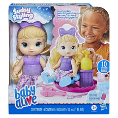 Baby Alive 12-Inch Magical Styles Blonde Hair Baby Doll with Salon Chair, Accessories, Bubble Solution for Kids Ages 3 and Up