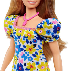 Barbie Fashionistas Doll with Down Syndrome Wearing Floral Dress #208 for Kids Ages 3+ (HJT05)