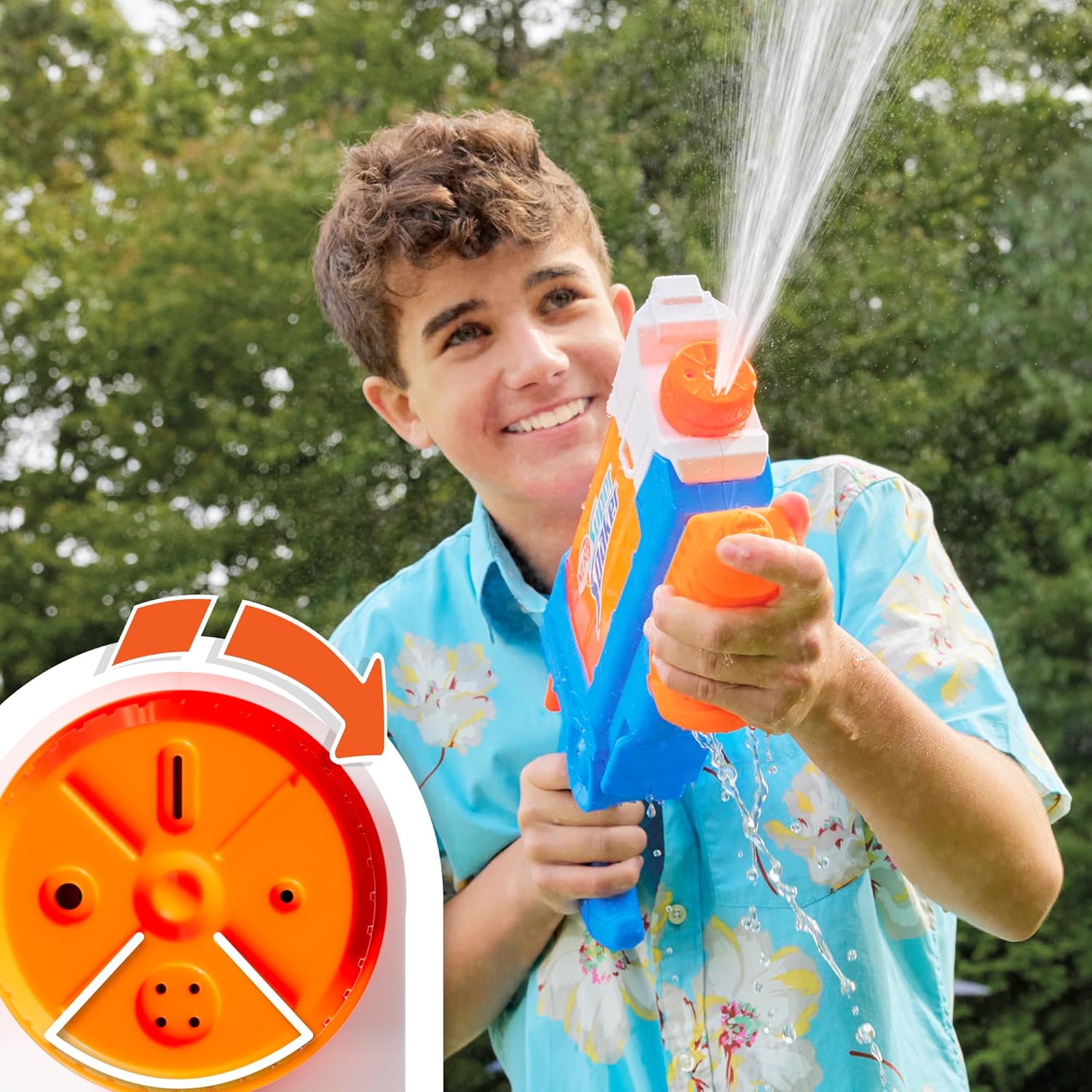Nerf Super Soaker Flip Fill 4 Spray Styles Water Blaster with Large 890ml Water Tank Toy Pichkari for Holi Festival, for Kids Ages 6+