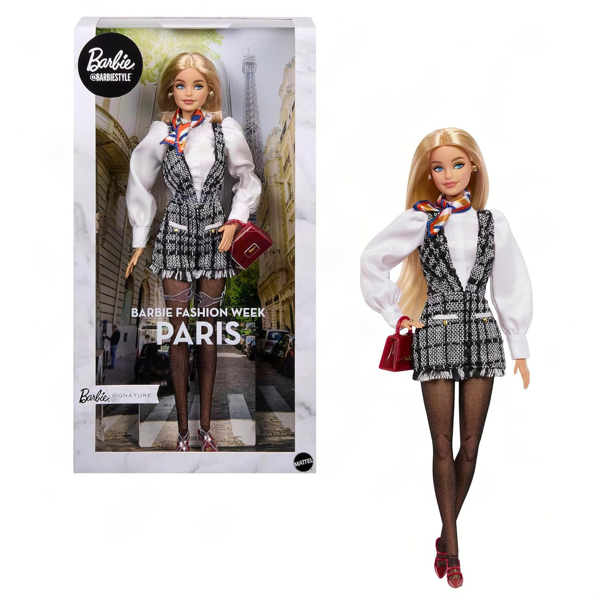 Barbie Signature Collectible Barbiestyle Fashion Doll, Fashion Week Doll Paris Street Style Clothes with Black and White Romper, White Shirt and Accessories