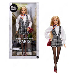 Barbie Signature Collectible Barbiestyle Fashion Doll, Fashion Week Doll Paris Street Style Clothes with Black and White Romper, White Shirt and Accessories