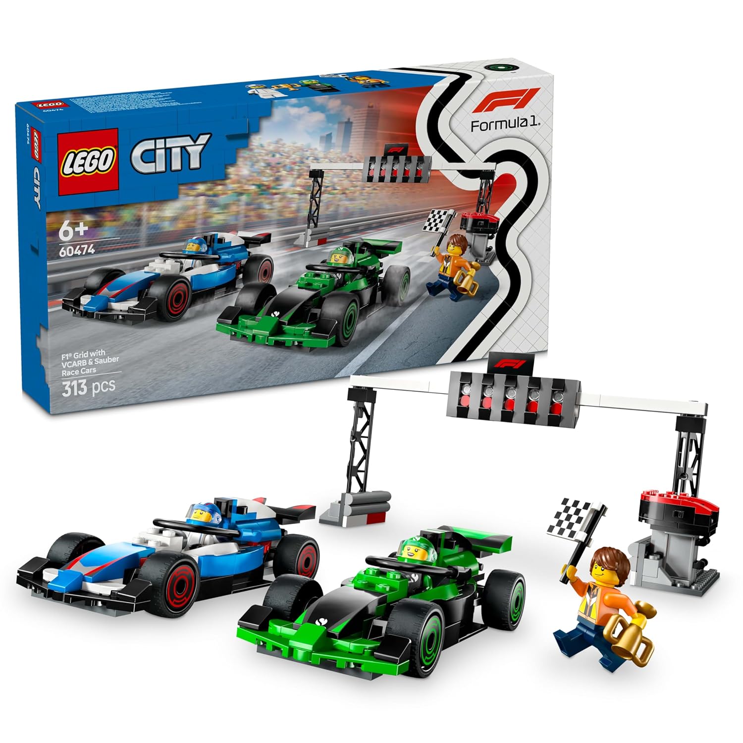 LEGO City F1 Grid with VCARB & Sauber Race Cars Toy Vehicle Set Building Kit For Ages 6 Years & Up