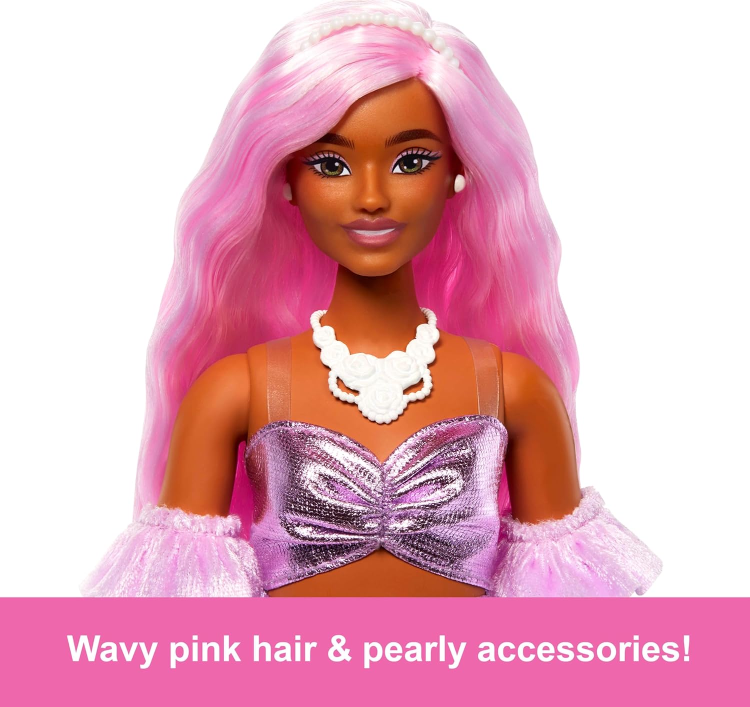 Barbie Deluxe Style Doll #1 in Barbiecore Outfit, Pink Hair and Glossy Pink Dress with Accessories for Kids Ages 4+