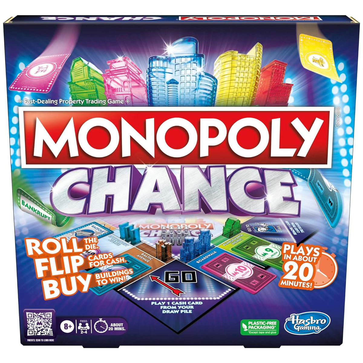 Monopoly Chance Board Game Fast-Paced Family & Party Board Game for Adults and Kids Ages 8+