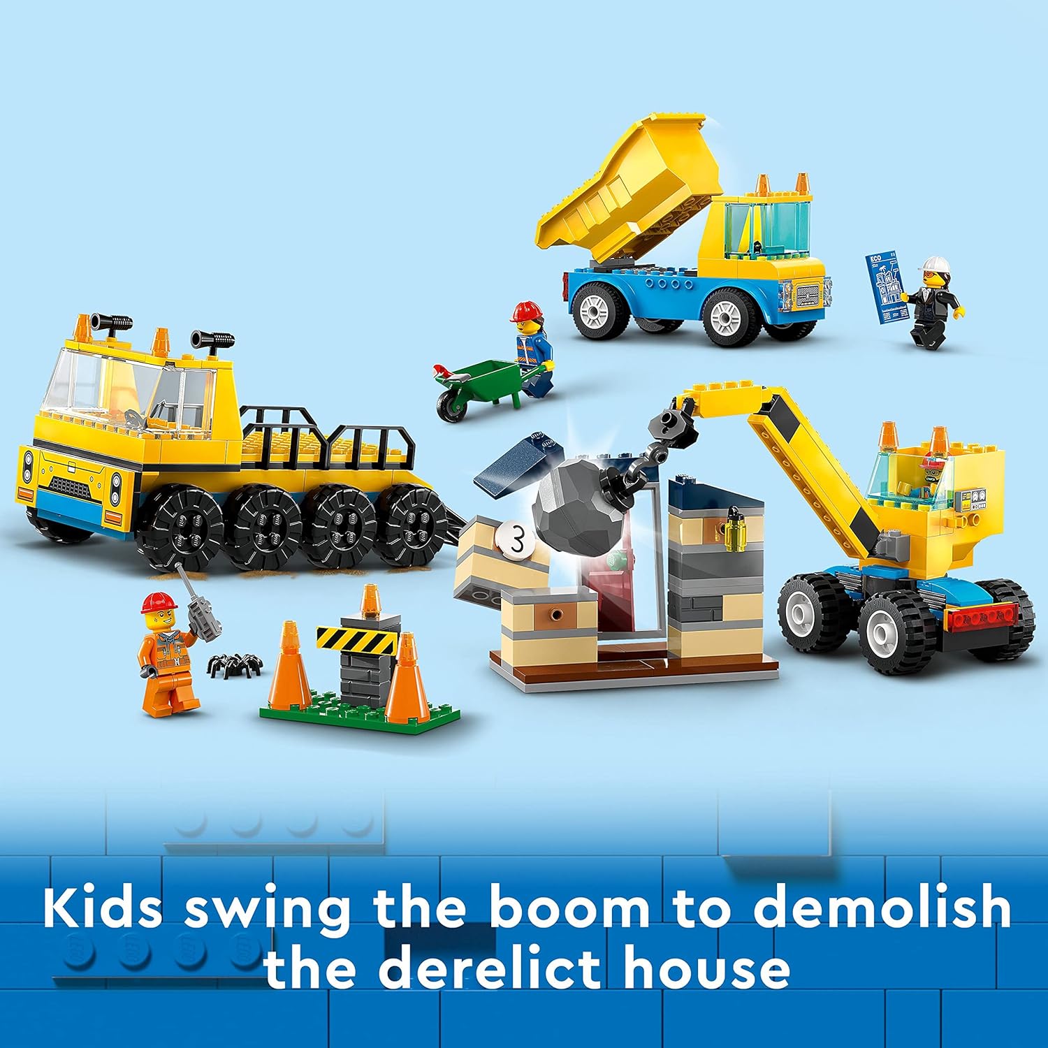 LEGO City Construction Trucks & Wrecking Ball Crane Building Kit For Ages 4+