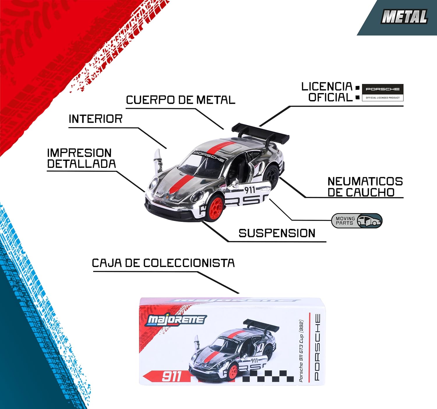 Majorette Auto Porsche Deluxe - Metal Toy Car with Collection Box & Opening Parts for Kids & Collectors Styles & Design May Vary - Only 1 Model Included