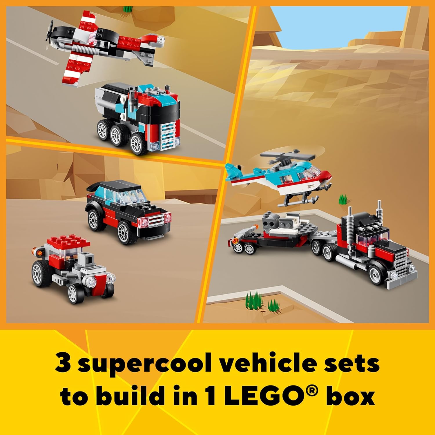 LEGO Creator 3In1 Flatbed Truck with Helicopter Building Kit for Ages 7+