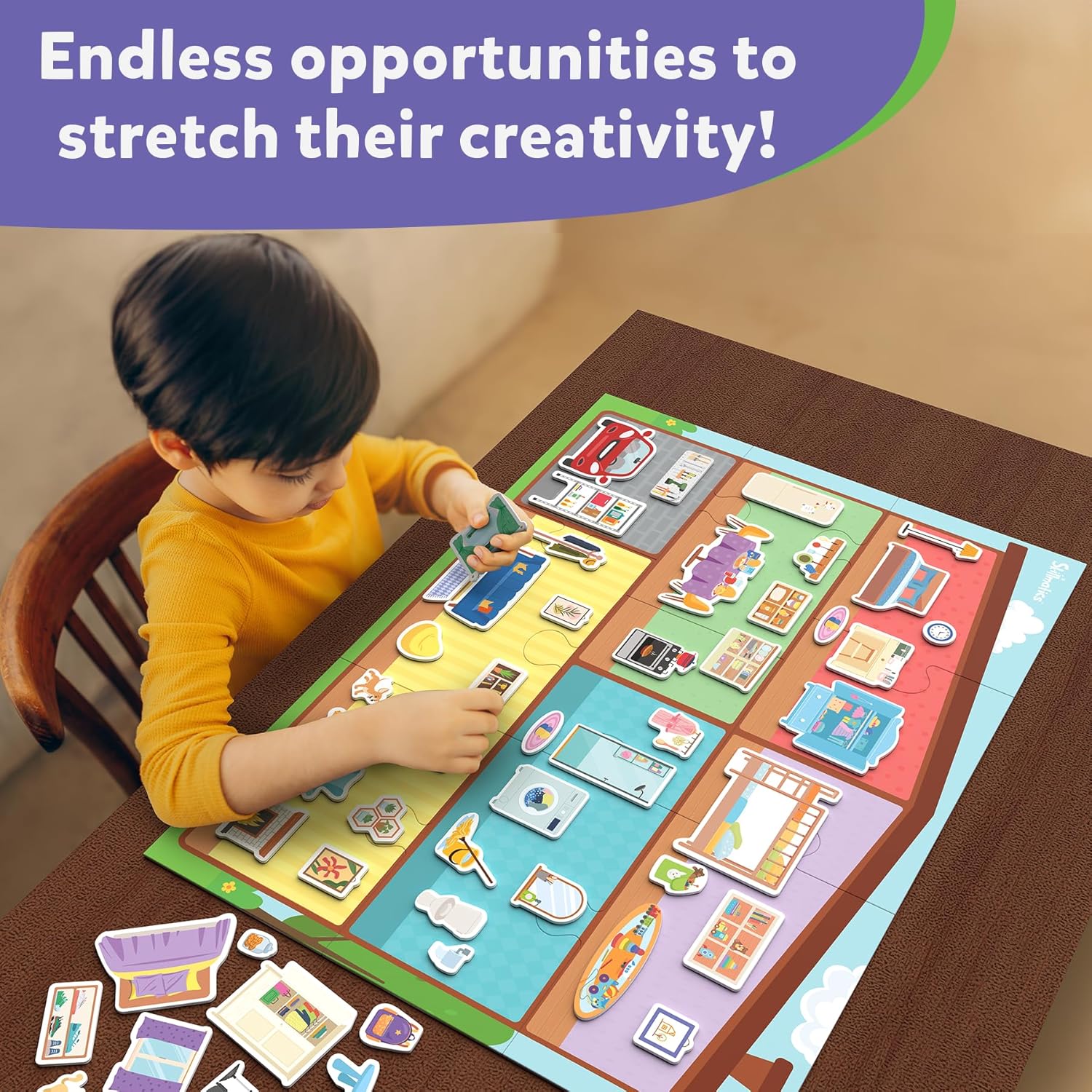 Skillmatics Creative Toy Magnetopia - Design Your Home Interactive Pretend Play Set With 60+ Magnetic Pieces for Kids Ages 3 To 7 Years