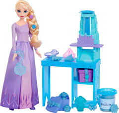 Disney Frozen Elsa Fashion Doll in Purple Look with ICY Creations Playset, Sparkly Dough, 3 Molds & 6 Accessories Inspired by Movie