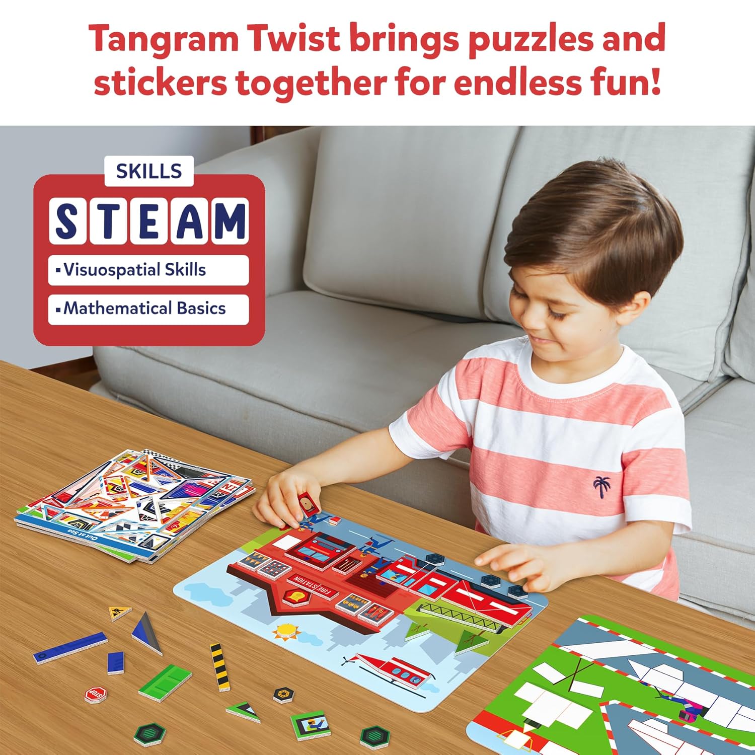 Skillmatics Tangram Twist - Off We Go! No Mess Sticker Art Puzzle For Ages 8+