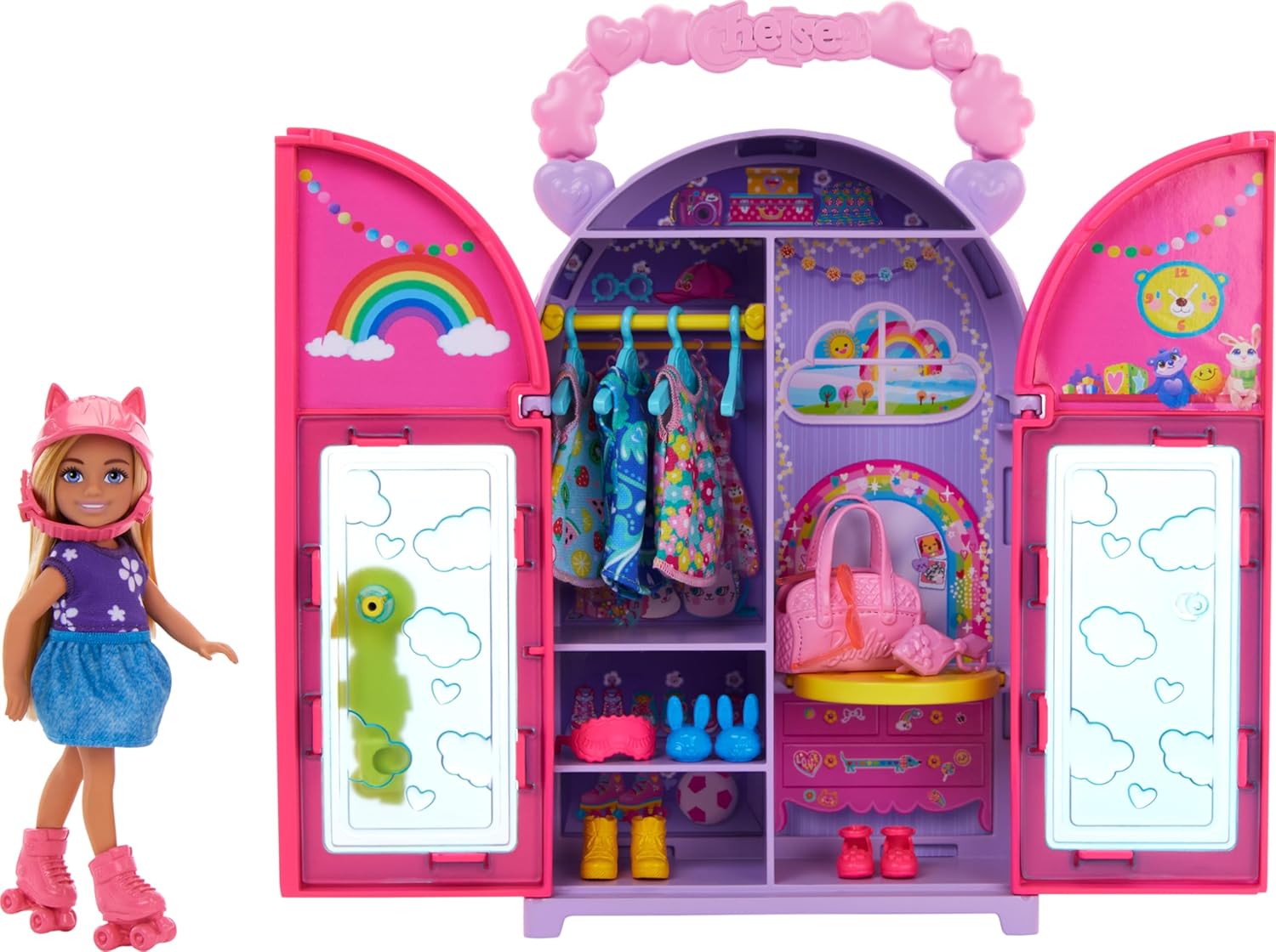 Barbie Chelsea Doll & Closet Toy Playset with 15 Pieces Clothes & Accessories Included, Foldable Set for On-The-Go Play & Storage for Kids Ages 3+