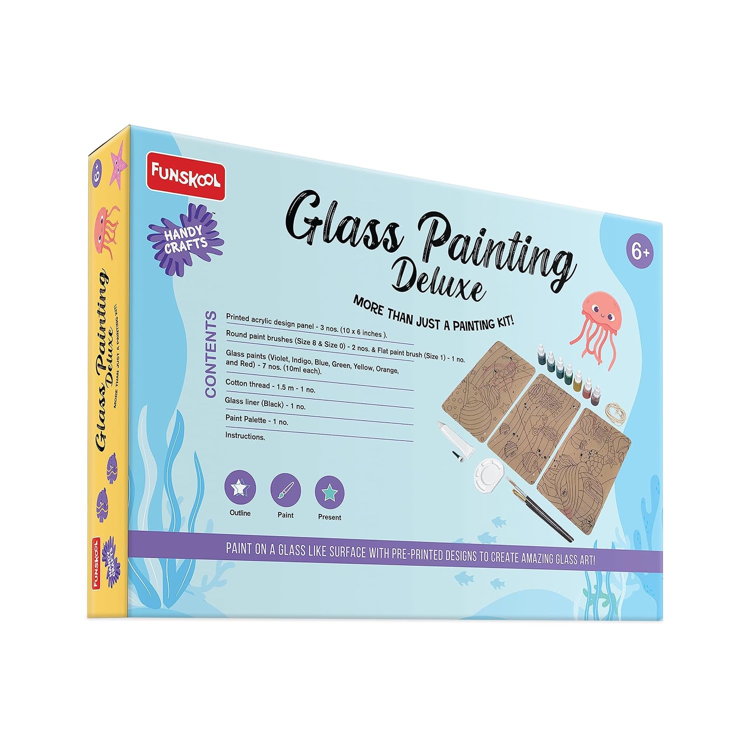 Funskool Handycrafts Glass Painting Deluxe Arts and Crafts Kit for kIds Ages 6 Years and Above
